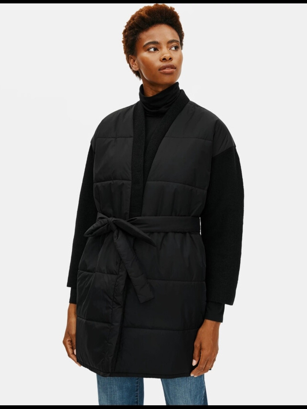 Eileen Fisher Recycled Nylon with Boiled Wool Coat Size M $378